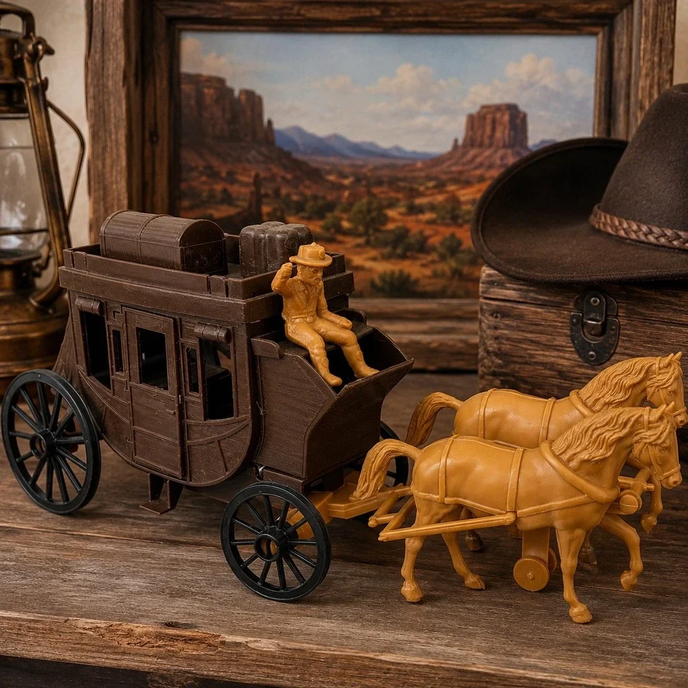 Vintage Western Stagecoach Horses Wagon Toy USA Processed Plastic Co 7665